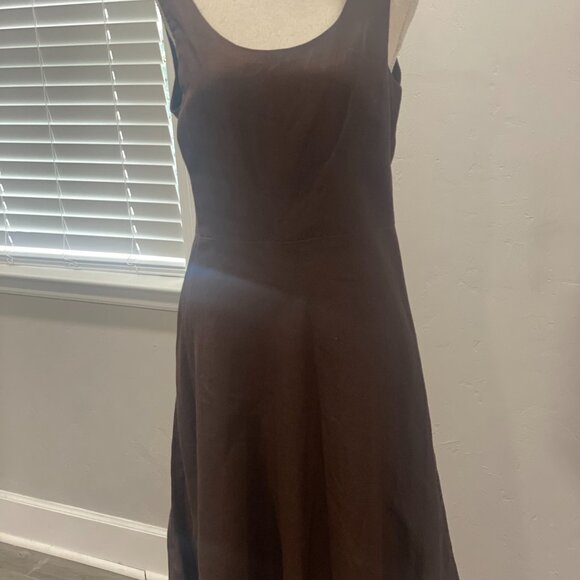 Chocolate Brown Fit & Flare Linen Dress - Picture 6 of 13